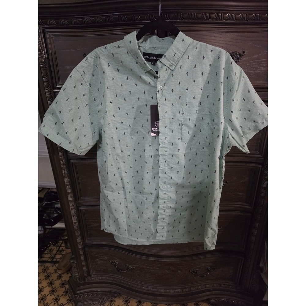 Molokai Surf Co Mens XL Green Cactus Print Short Sleeve Button Down Shirt NWT